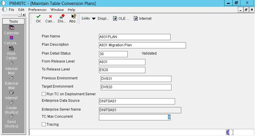 Graphic describes the Maintain Table Conversion Plans form