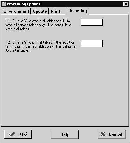 This graphic describes the Licensing processing options form