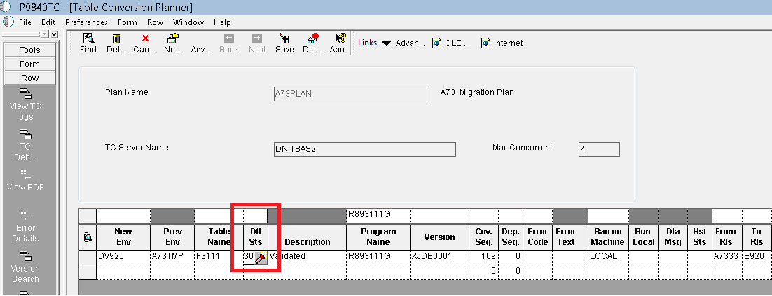 This graphic displays the Table Conversion Planner P9840TC