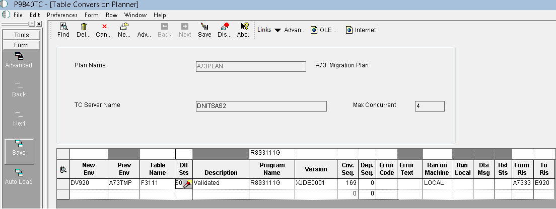 This graphic displays the Table Conversion Planner P9840TC