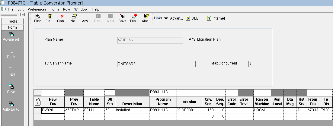 This graphic displays the Table Conversion Planner P9840TC