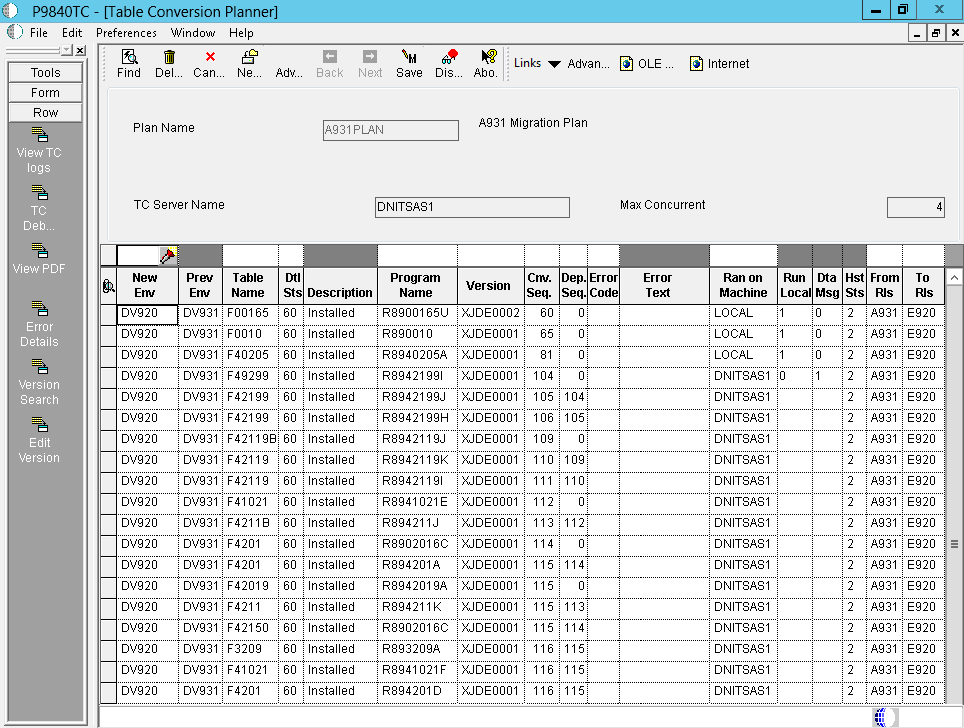 This graphic describes the Table Conversion Planner form