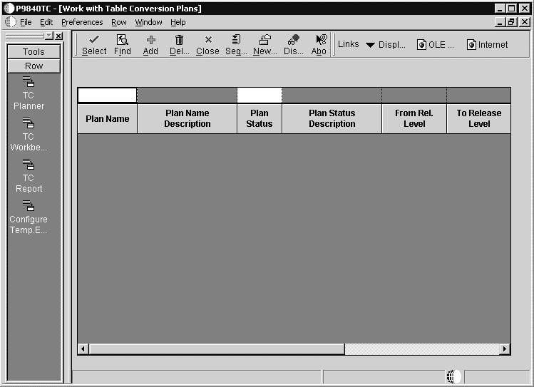 Graphic describes the Work with Table Conversion Plans form