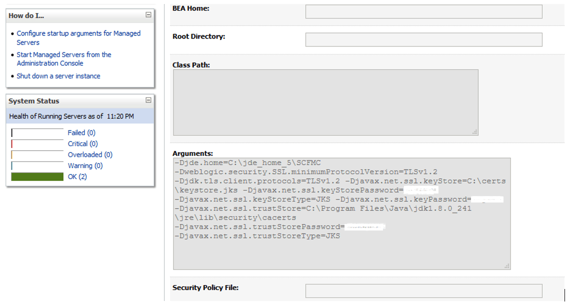 Server Manager Console on the WebLogic Server.