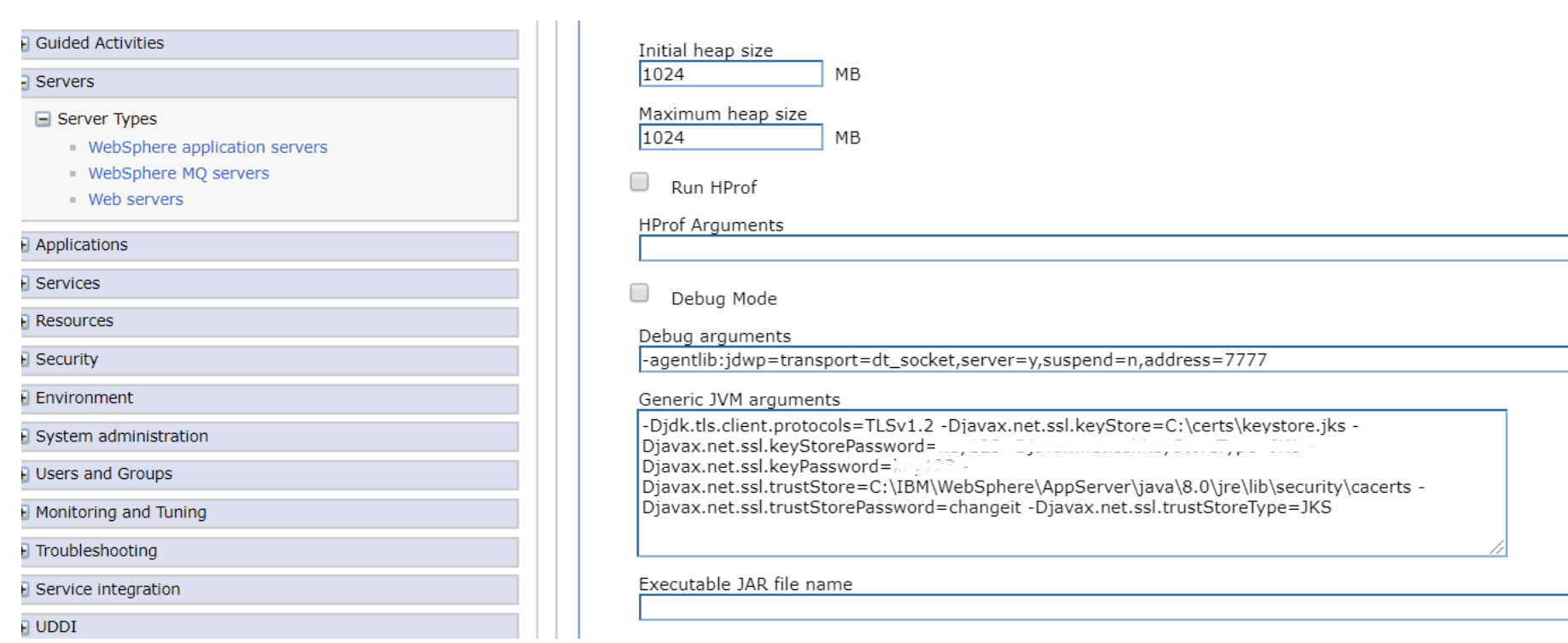 Server Manager Console on the WebSphere Server.