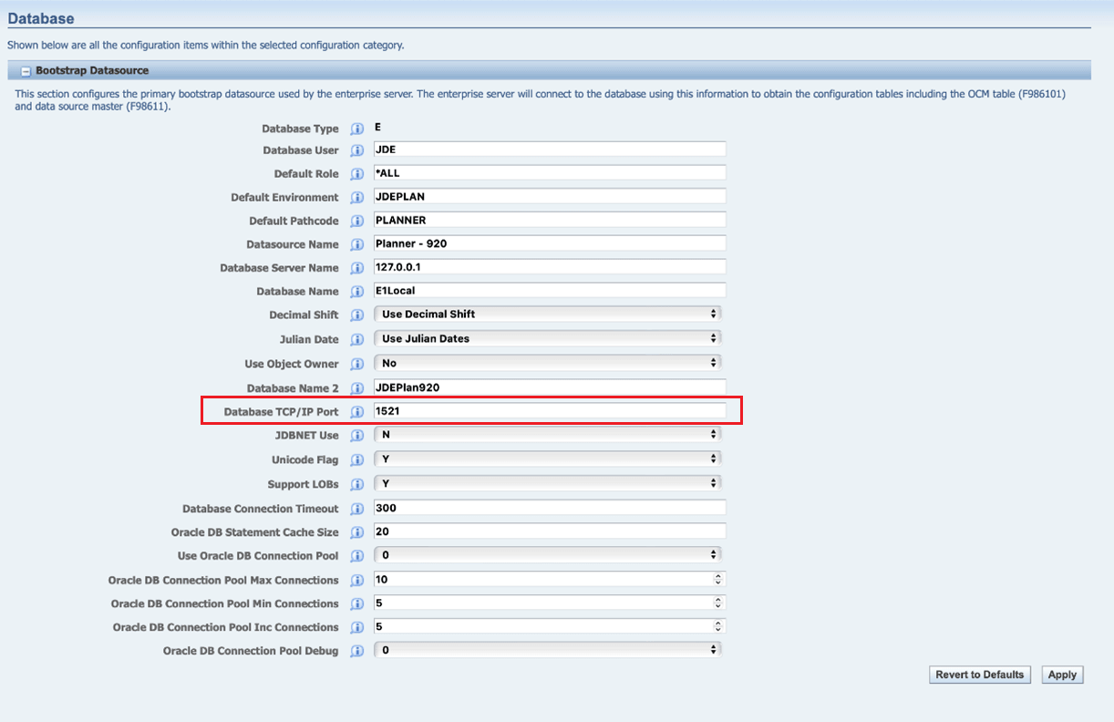This image shows the database port setting