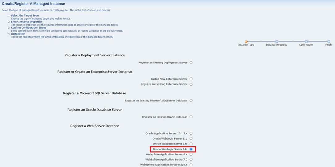 Oracle WebLogic Server 14c Selection.