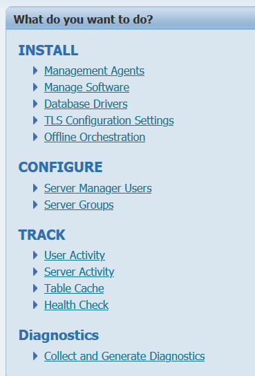 This image shows the Offline Orchestration link available in the What do you want to do? section.