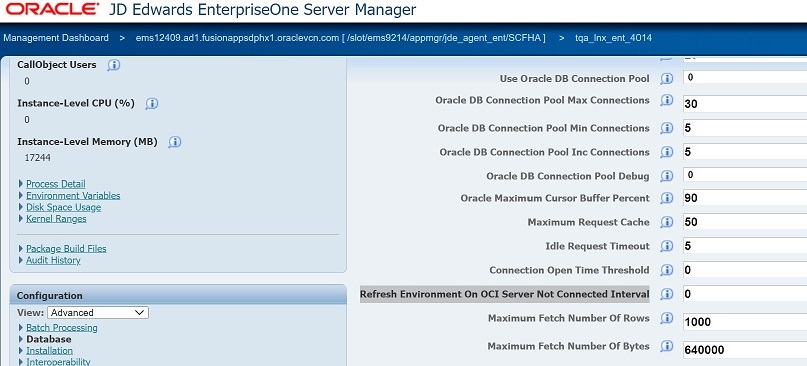 This image shows the Refresh Environment setting