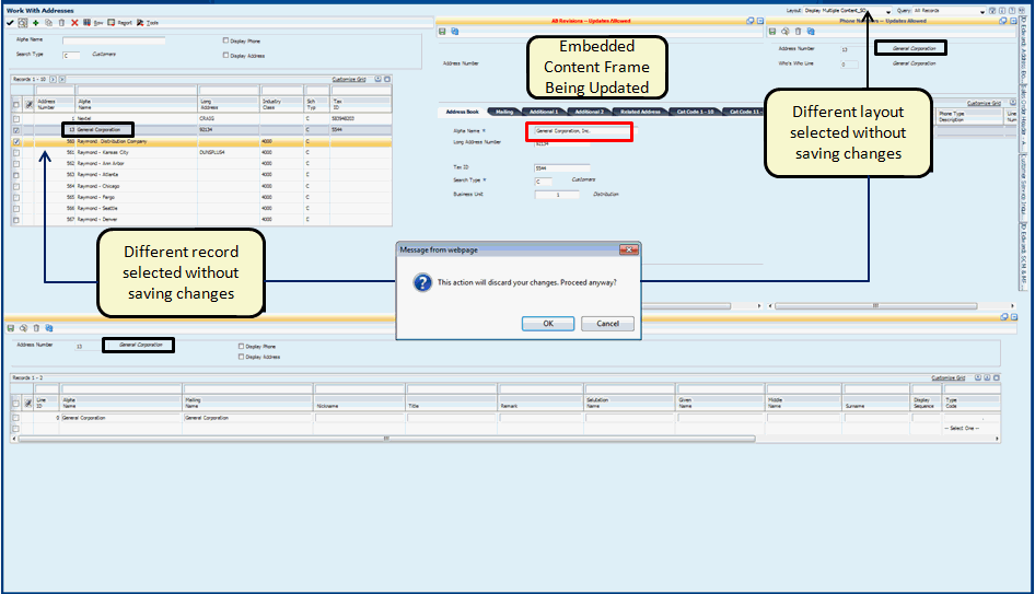 Composite Application Framework Layout Showing Warning Message
