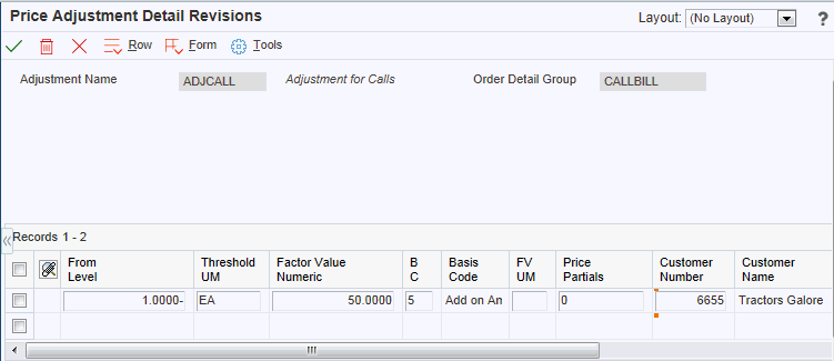 Price Adjustment Detail Revisions form