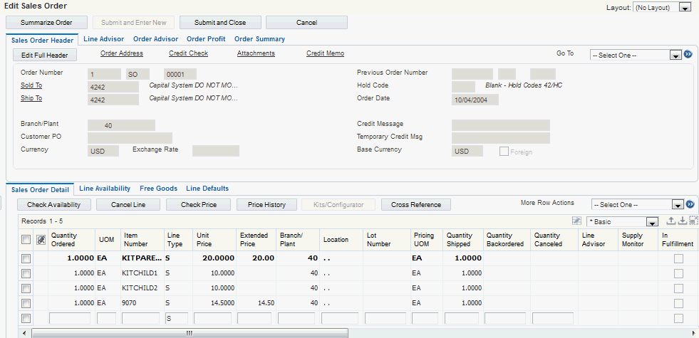 Edit Sales Order form