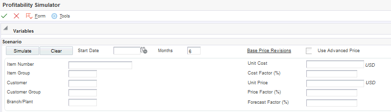 Profitability Simulator form