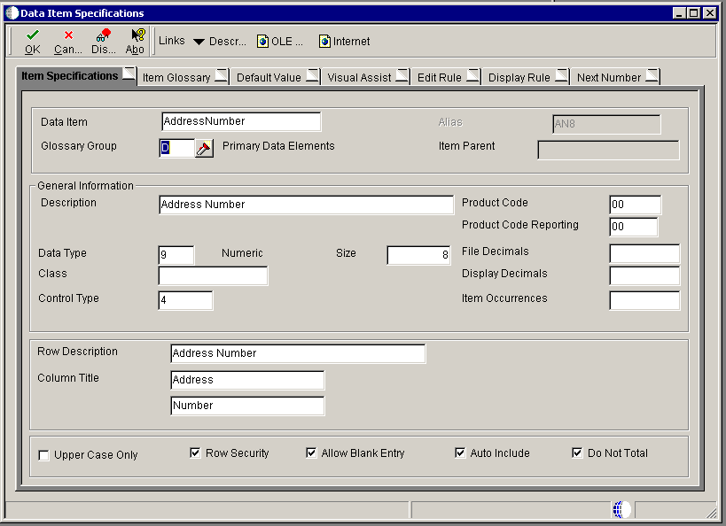 Data Item Specifications Form