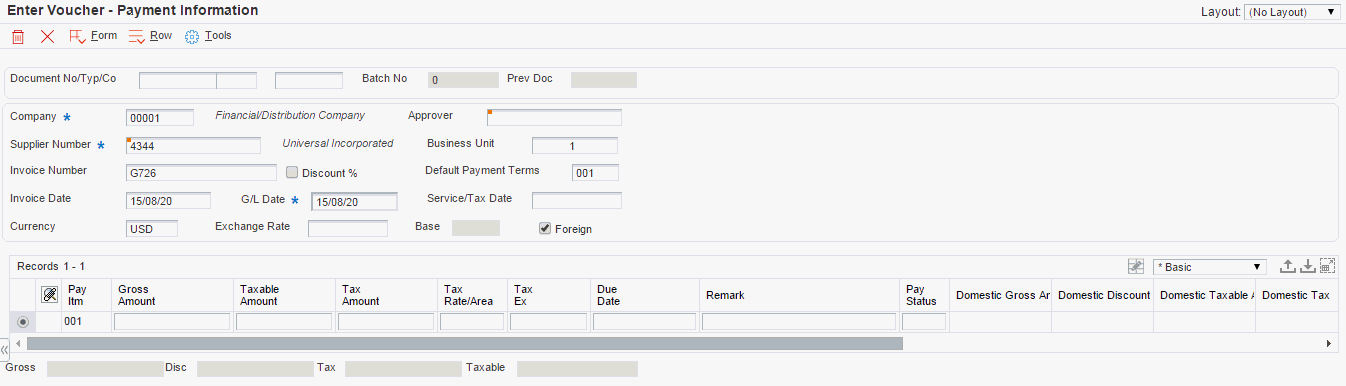 Enter Voucher - Payment Information form