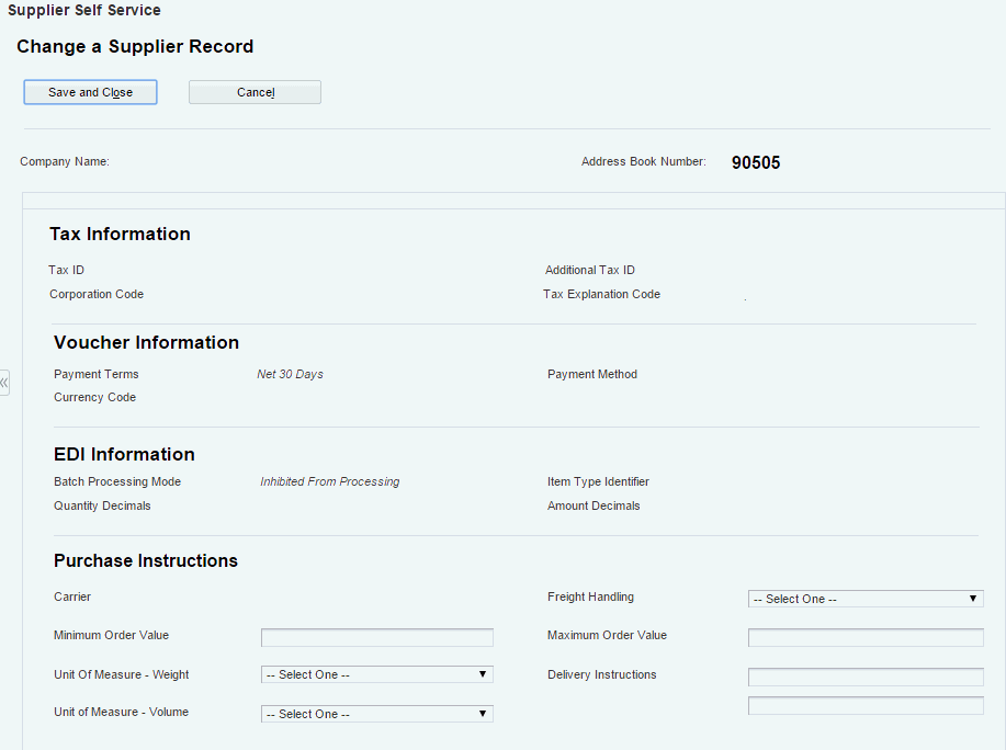 Supplier Self Service form