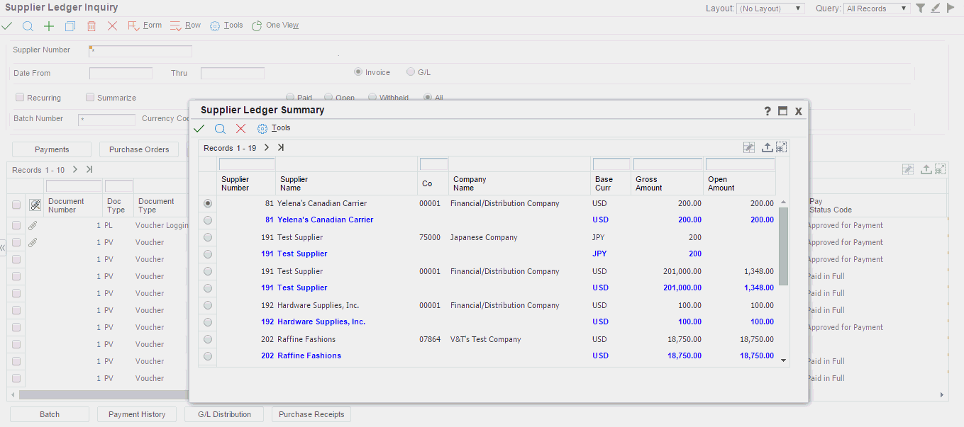 Supplier Ledger Summary form