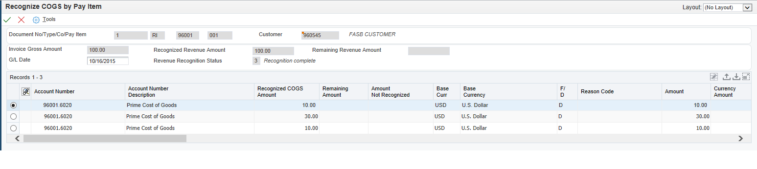 Recognize COGS by Pay Item