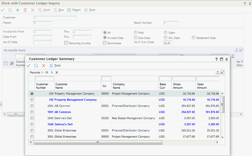 Customer Ledger Summary form.