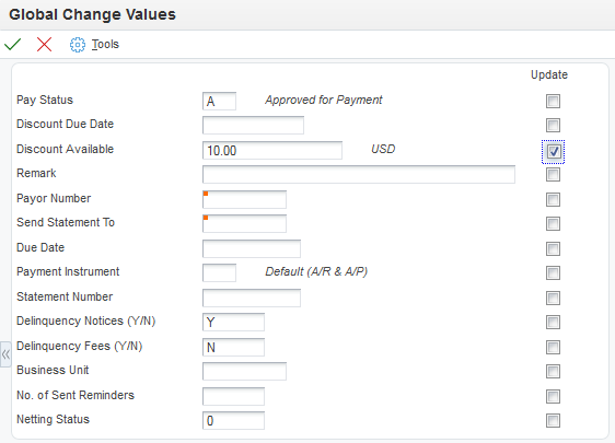 Global Change Values form