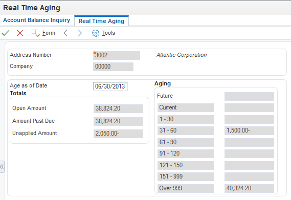 Real Time Aging form