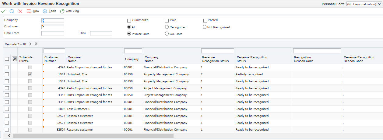 Work with Invoice Revenue Recognition form