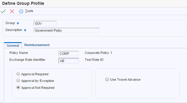 Define Group Profile form.