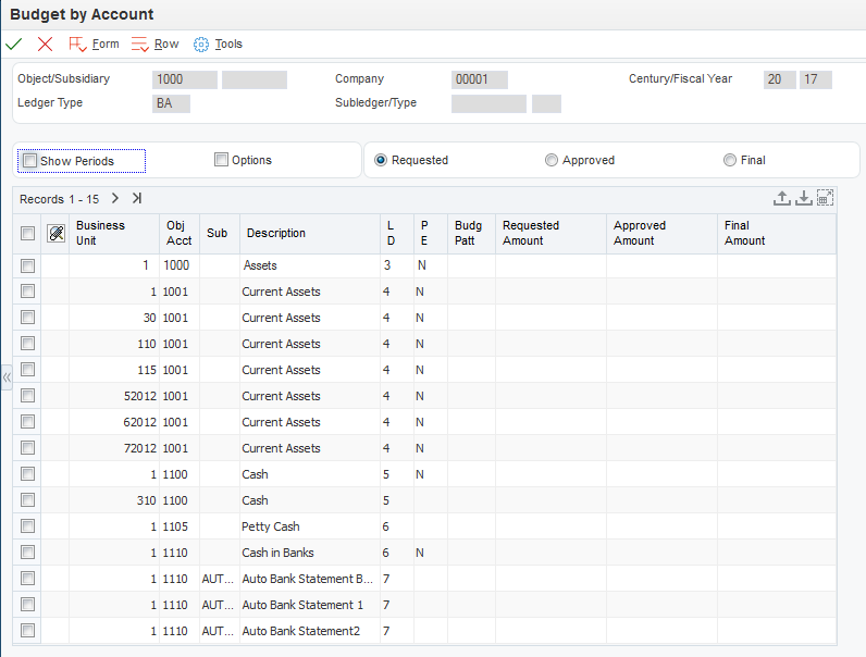 Budget by Account form