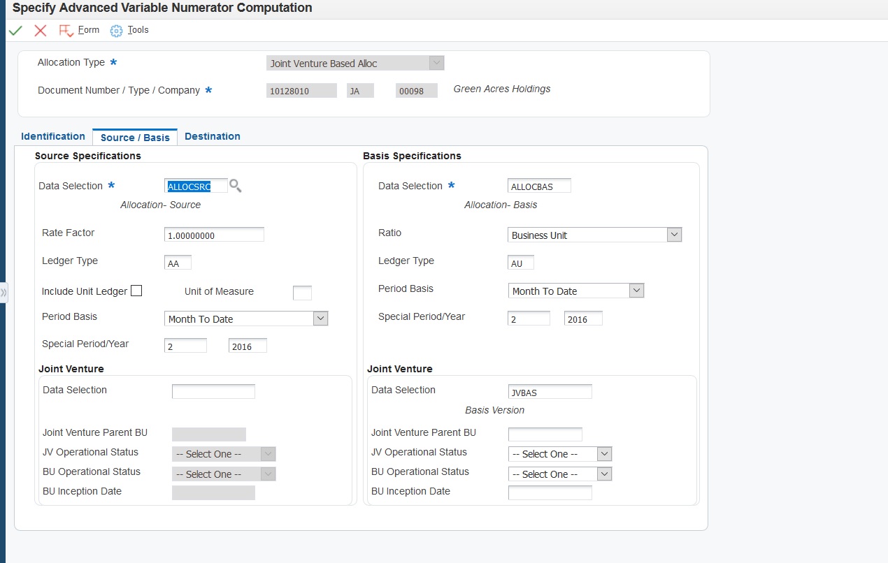 Specify Advanced Variable Numerator Computation form: Identification tab