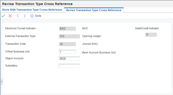 Revise Transaction Type Cross Reference form