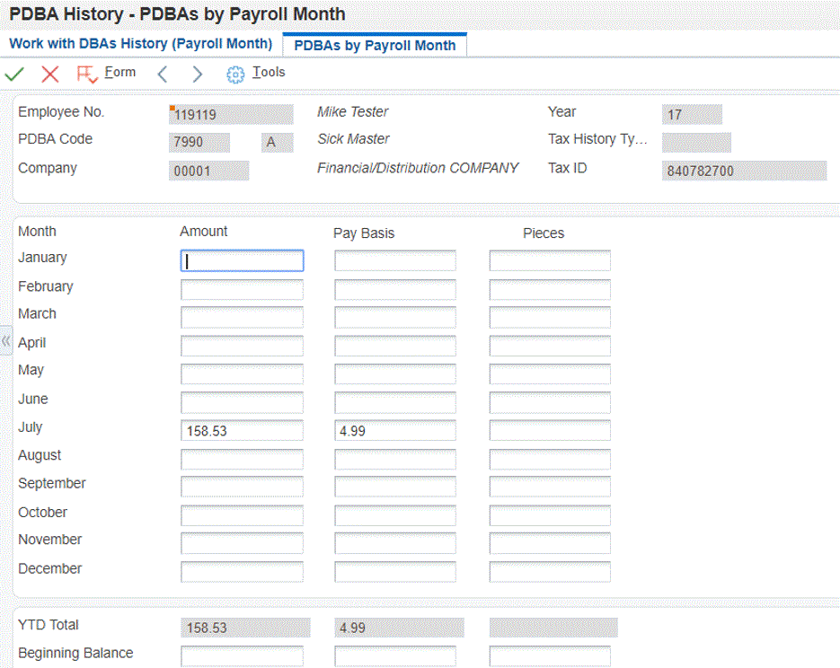 PDBAs by Payroll Month Form
