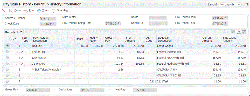 Work with Pay Stub Detail and DBA Review Forms Showing Calculation of Accruals for a Single Jurisdiction
