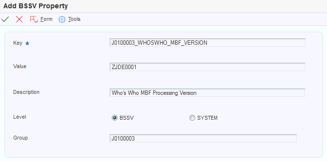 Add BSSV Property form