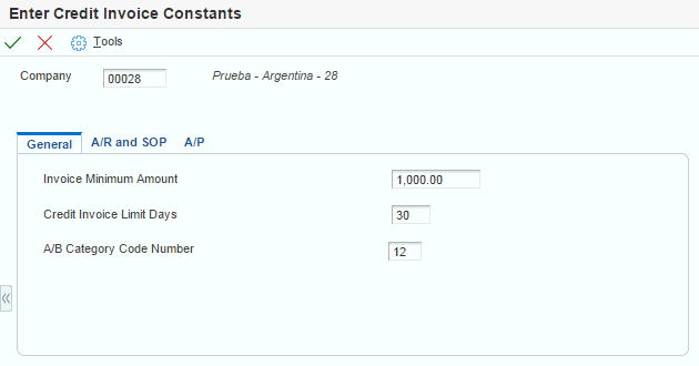 Enter Credit Invoice Constants form