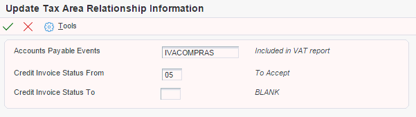 Update Tax Area Relationship Information form
