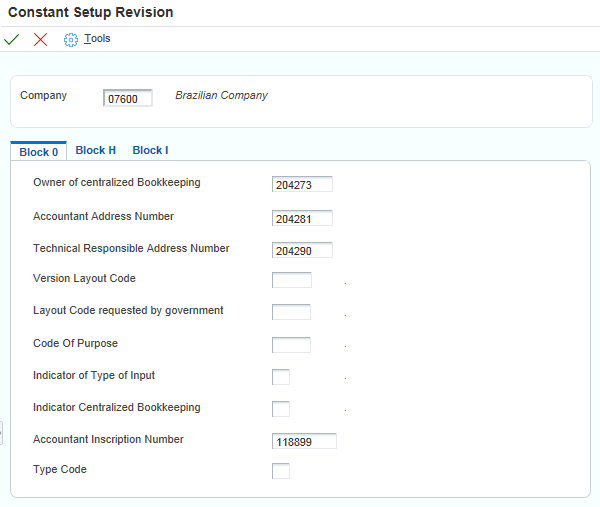 Constant Setup Revision form