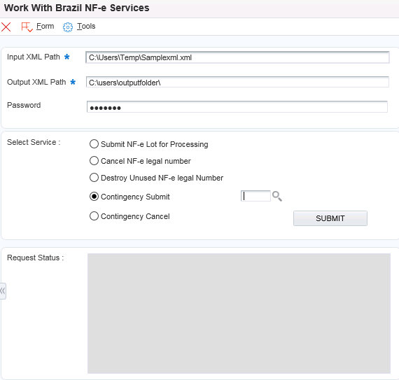 Work With Brazil NF-e Services form (Release 9.2 Update)