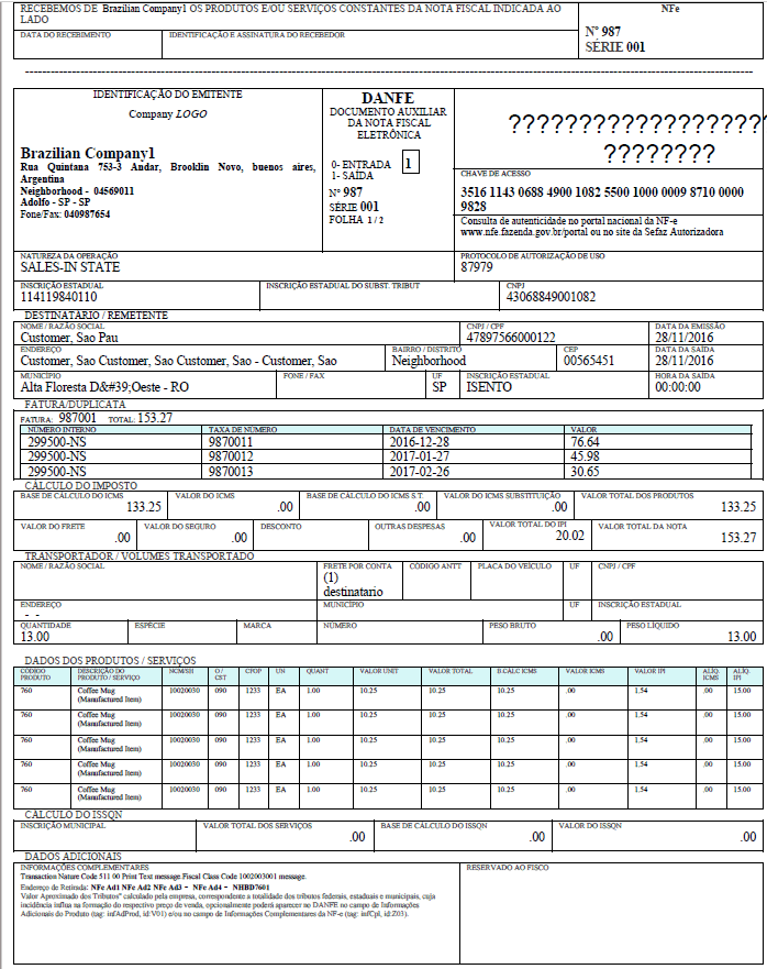 Example of DANFe document (Release 9.2 Update)