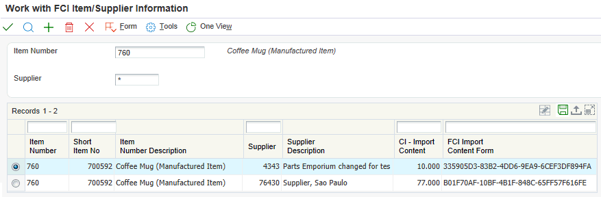 FCI by Item Supplier