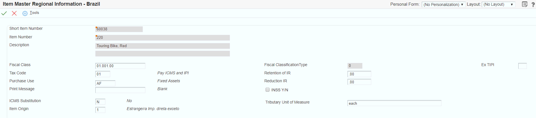 Item Branch Regional Information - Brazil form (Release 9.2 Update)