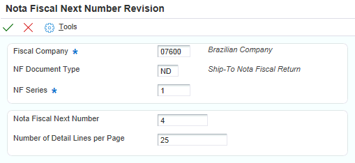 Nota Fiscal Next Number Revision form