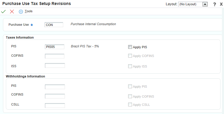 Purchase Use Tax Setup Revisions form