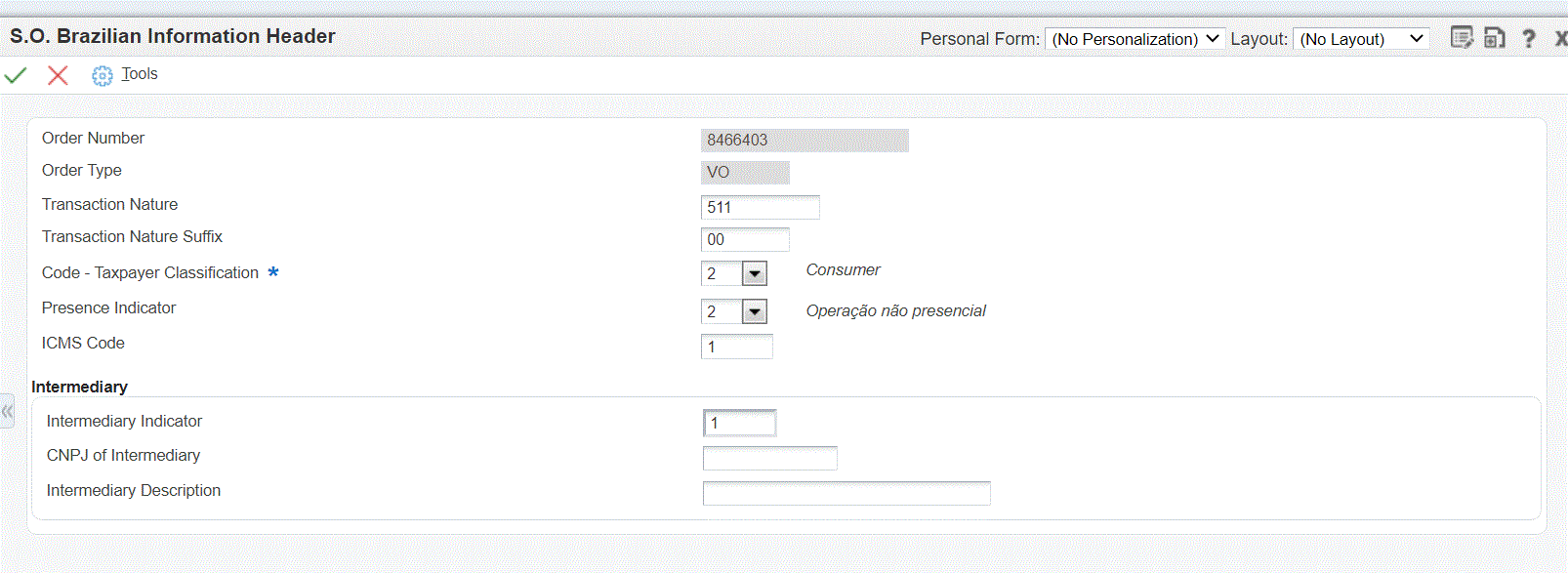 S.O. Brazilian Information Header form