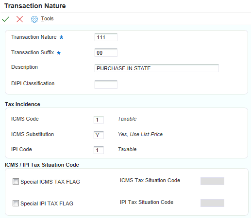 Transaction Nature form