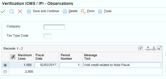 Verification ICMS / IPI - Observations form