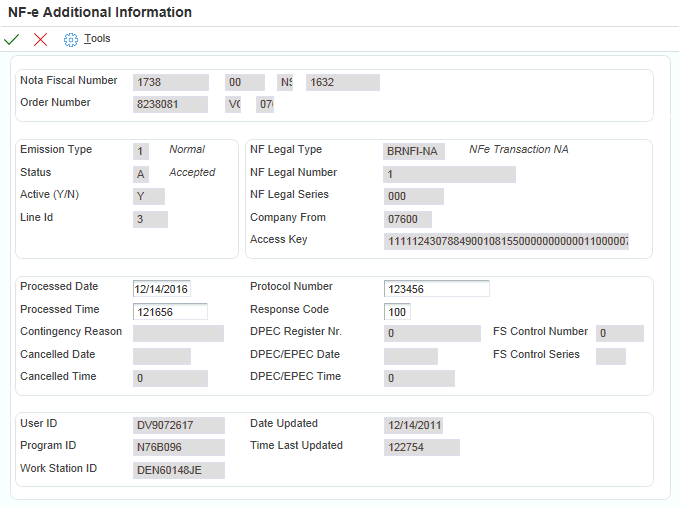NF-e Additional Information form