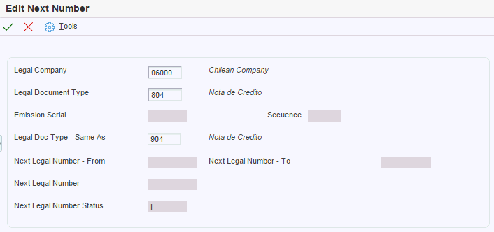 Edit Next Number form