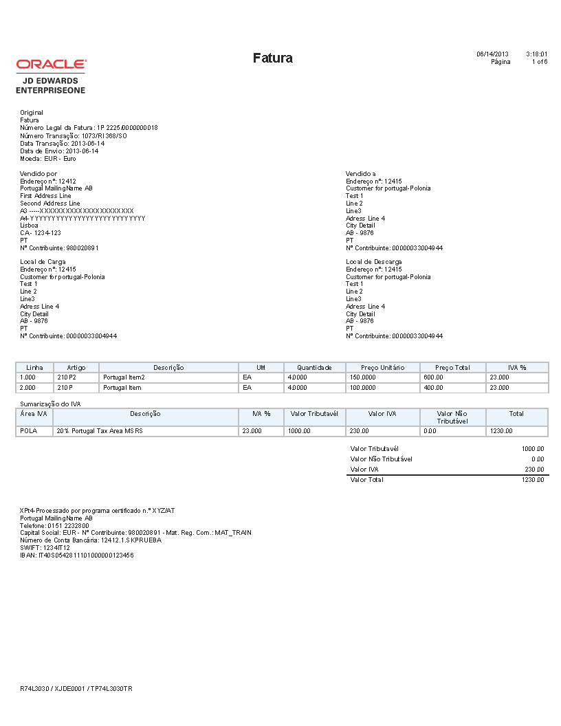 Sample SOP Invoice Print for Portugal