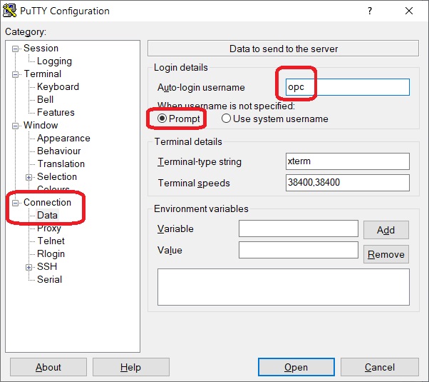 Putty - opc User and Prompt