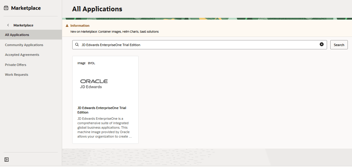 Marketplace - Locate JD Edwards EnterpriseOne Trial Edition